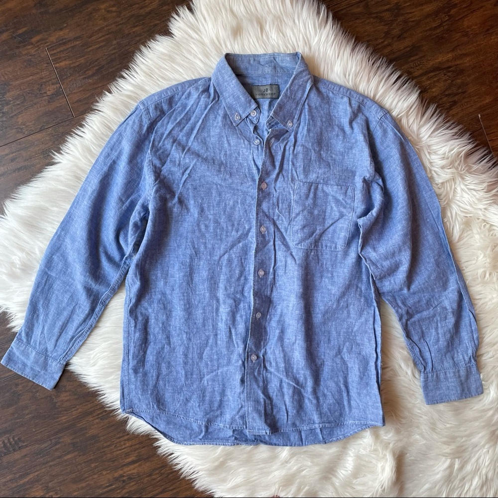 JB Workshop Blue Linen Blend Button Front Shirt